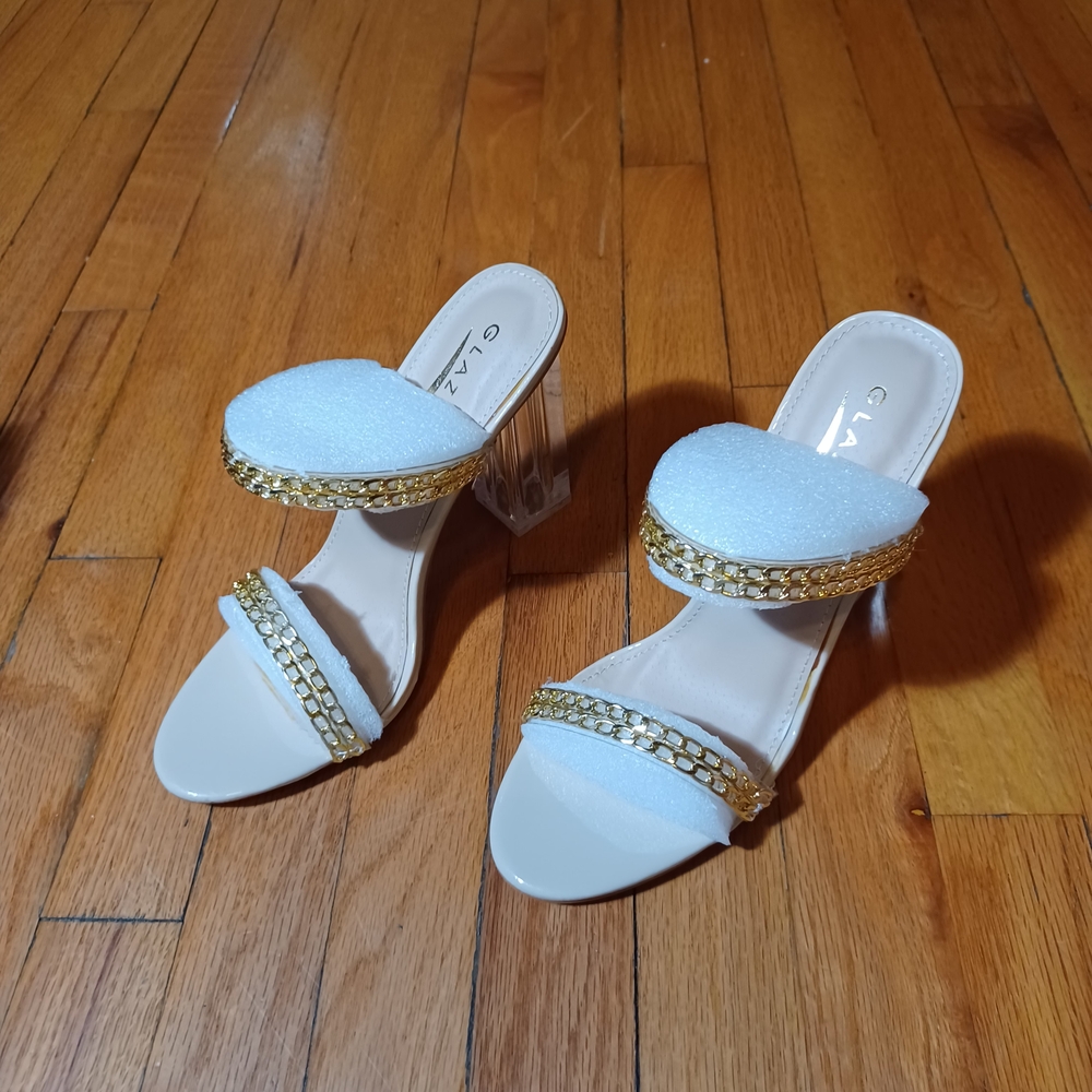 Glaze Women's Gold Heels with Clear Block Heel - Picture 10 of 11